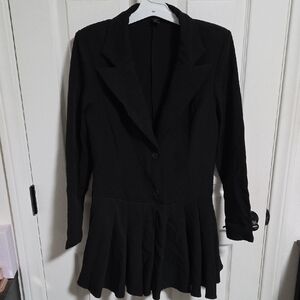 SHEIN Black Pleated-Hem Long Sleeve Blazer Dress